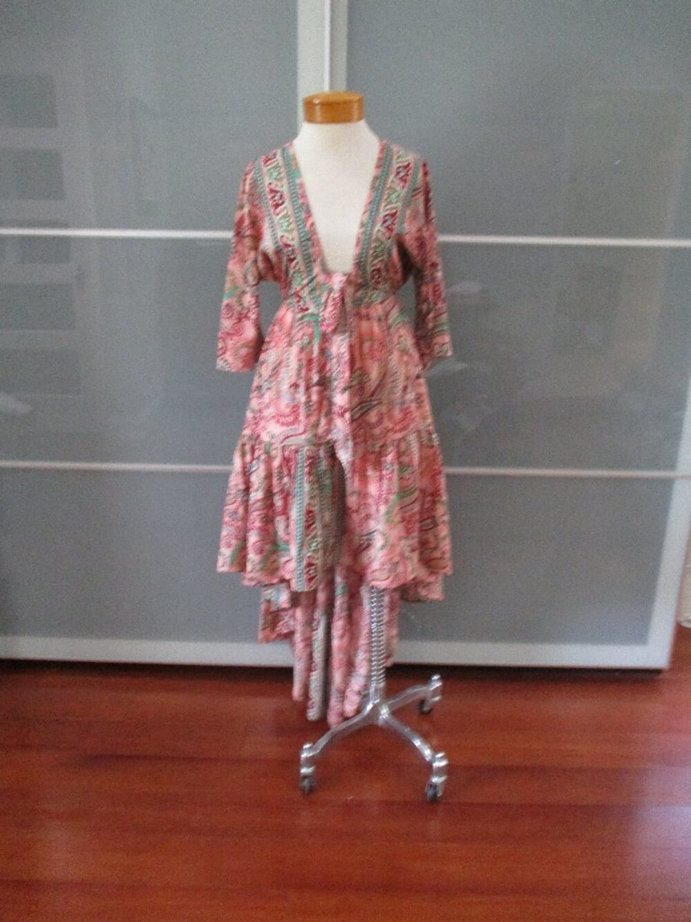 Zury 100% Art Silk Tie Front Asymmetrical Hem Open Back Free Size Festival Dress